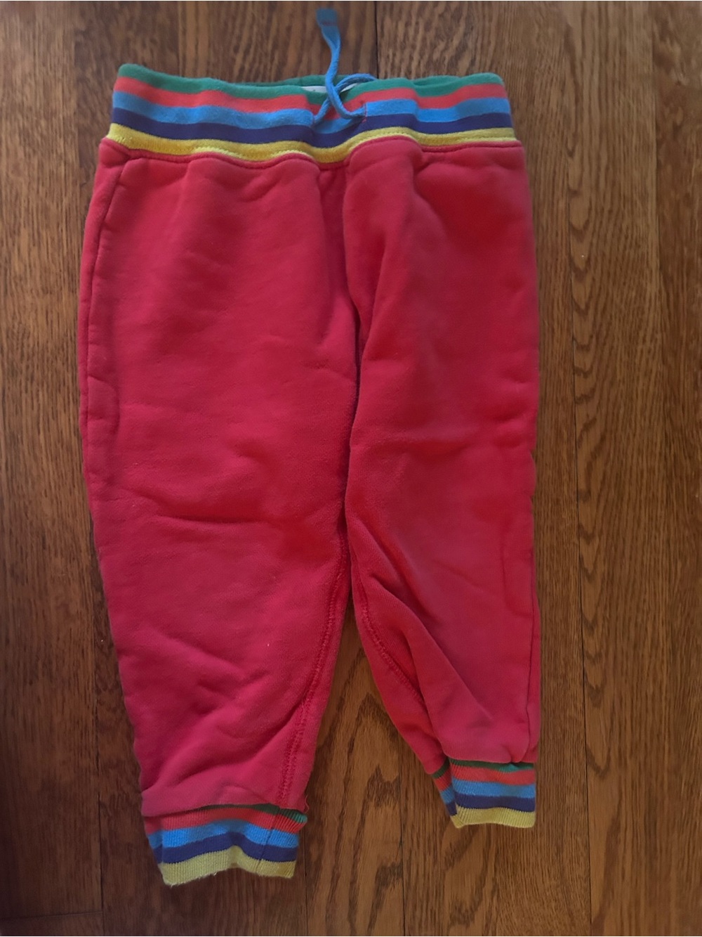 Kids Red Fleece Joggers with Rainbow Trim mini boden